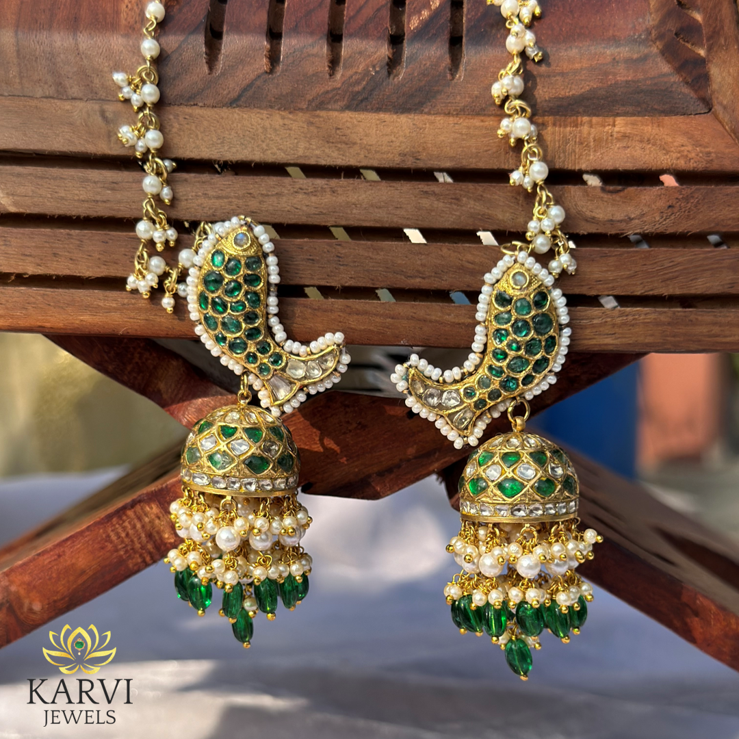 22k Gold Polki Earrings with Fish and Jhumka Design - A Blend of Tradition and Modernity