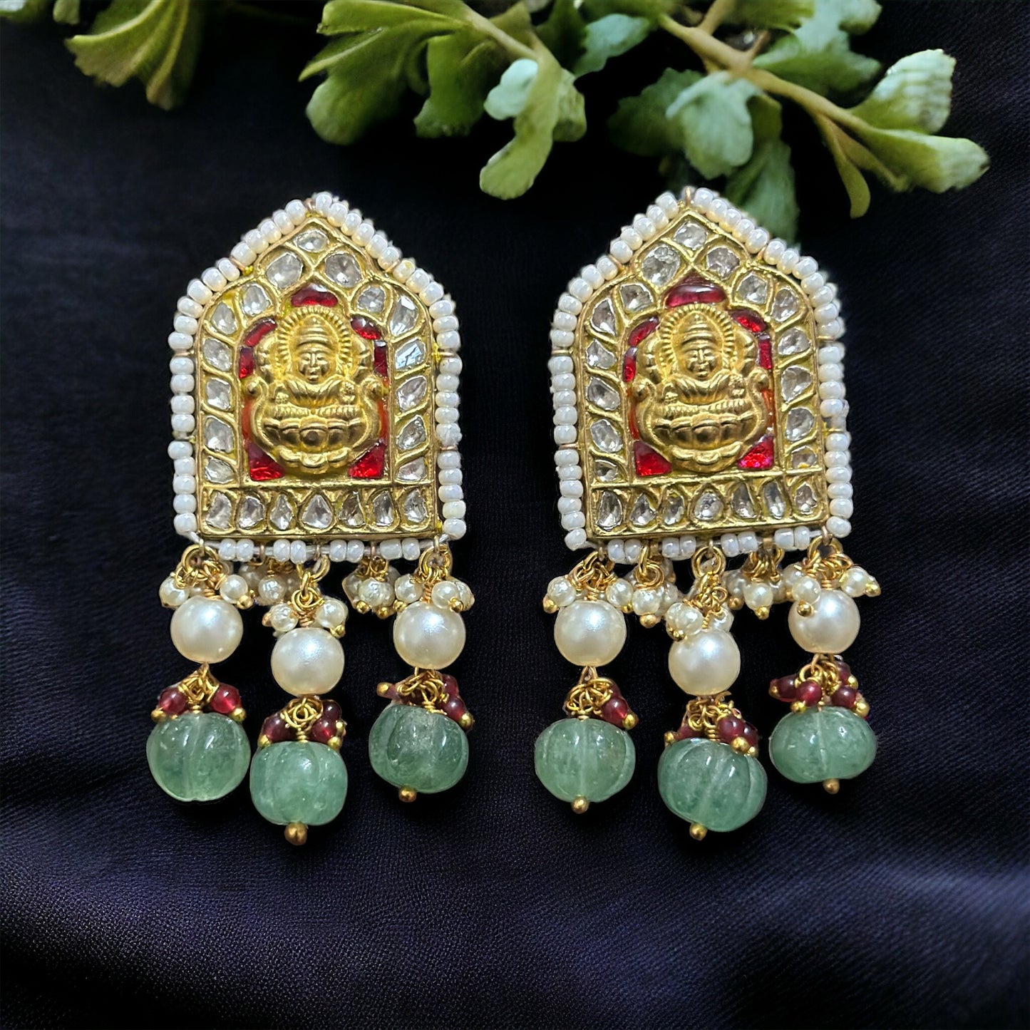 Divine Aura: Temple-Inspired Gold & Polki Earrings