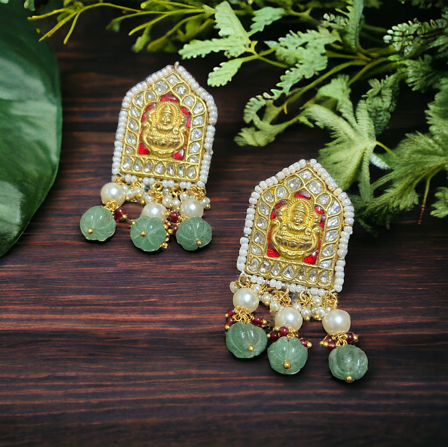Divine Aura: Temple-Inspired Gold & Polki Earrings