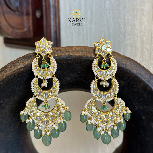 22kt Gold Three-Tiered Polki Diamond Earrings