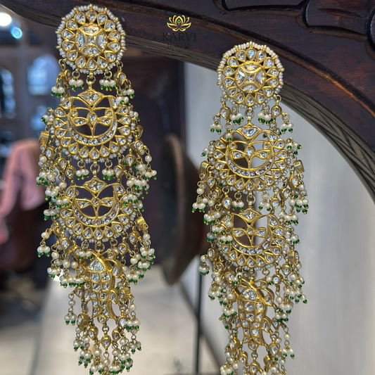 Dazzling 22kt Gold Polki & Pearl Chandbali Earrings