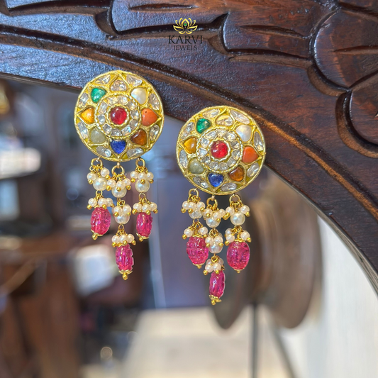 Vibrant 22kt Gold Navratn Earrings