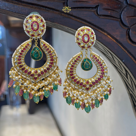 22kt Gold Chandbali Earrings with Polki Diamonds