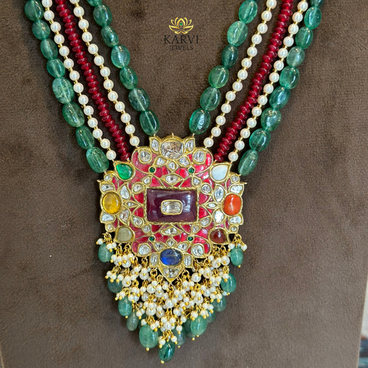 22kt Gold Polki Diamond navratan Necklace